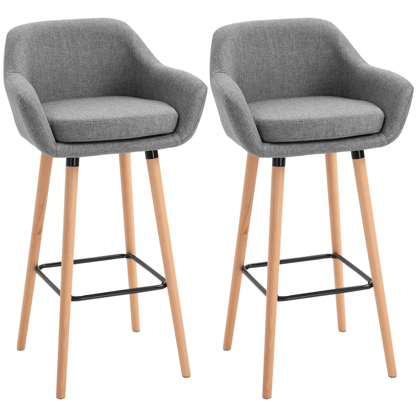 Modern Upholstered Fabric Seat Bar Stools Chairs Set of 2 with Metal Frame, Solid Wood Legs Living Room Dining Room Furniture Grey Bar Stools Grey  at Gallery Canada