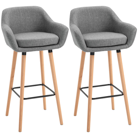 Modern Upholstered Fabric Seat Bar Stools Chairs Set of 2 with Metal Frame, Solid Wood Legs Living Room Dining Room Furniture Grey - Gallery Canada