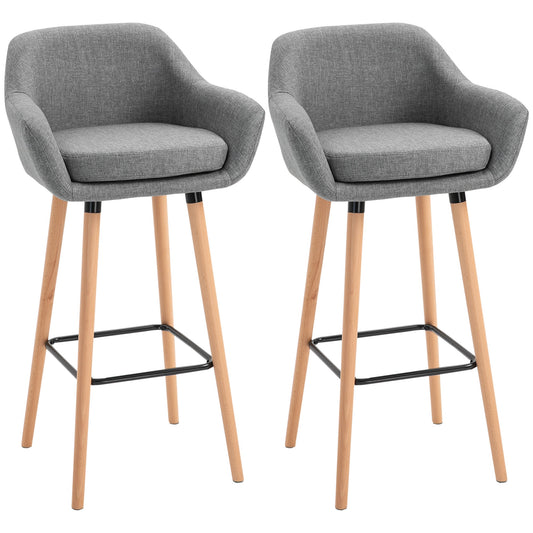 Modern Upholstered Fabric Seat Bar Stools Chairs Set of 2 with Metal Frame, Solid Wood Legs Living Room Dining Room Furniture Grey Bar Stools Grey  at Gallery Canada