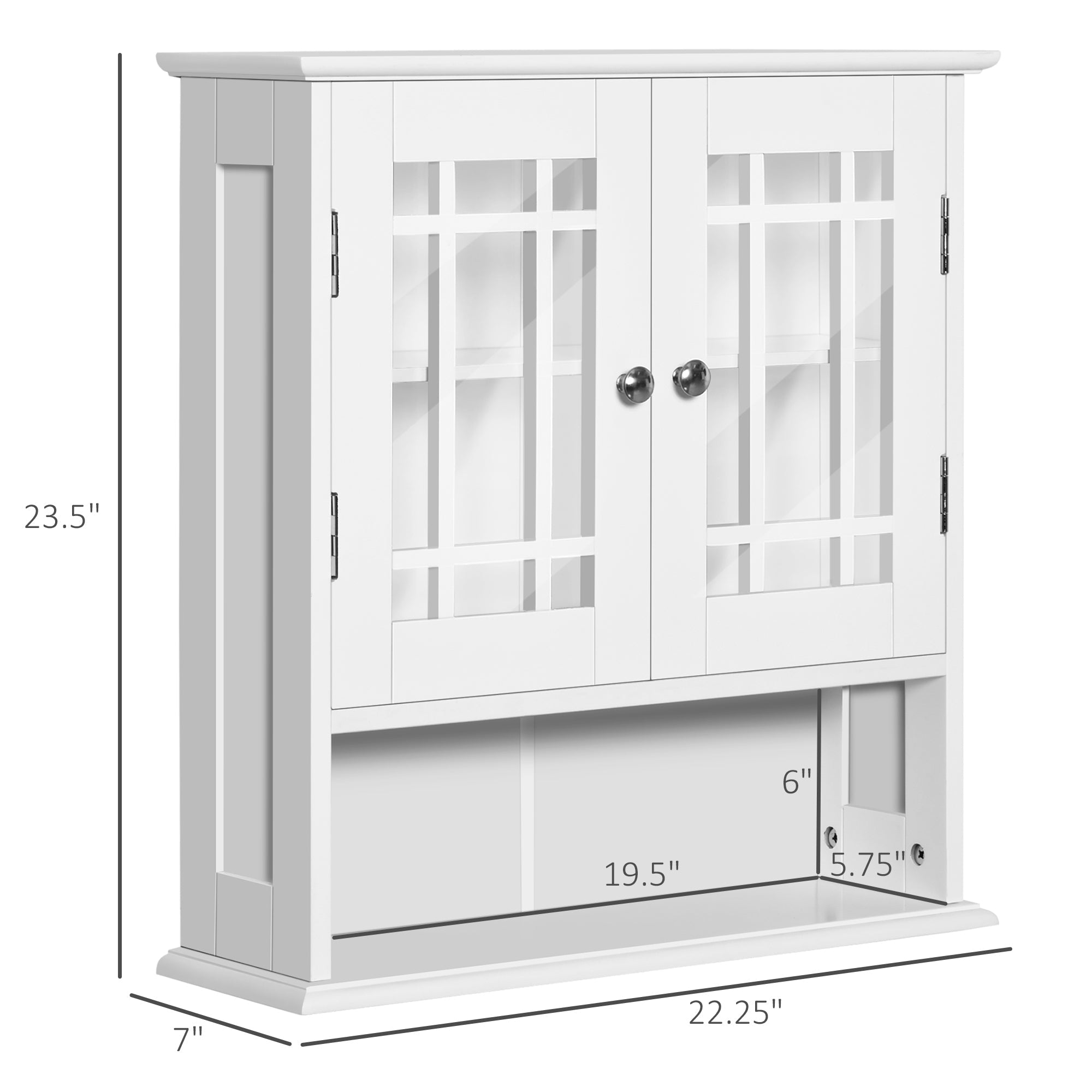 Modern Wall Mount Bathroom Cabinet, Storage Organizer with 2 Door Cabinet and Open Shelf, White Wall Mounted Cabinets   at Gallery Canada