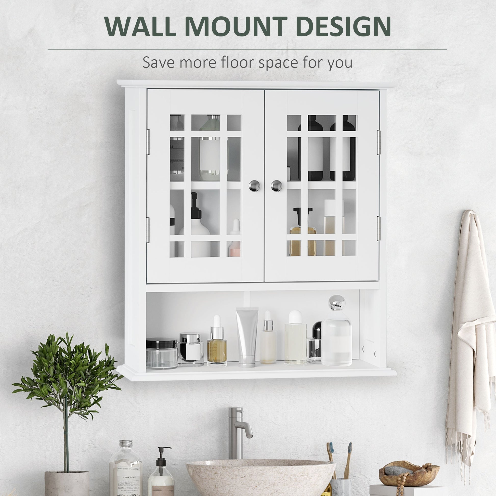 Modern Wall Mount Bathroom Cabinet, Storage Organizer with 2 Door Cabinet and Open Shelf, White - Gallery Canada