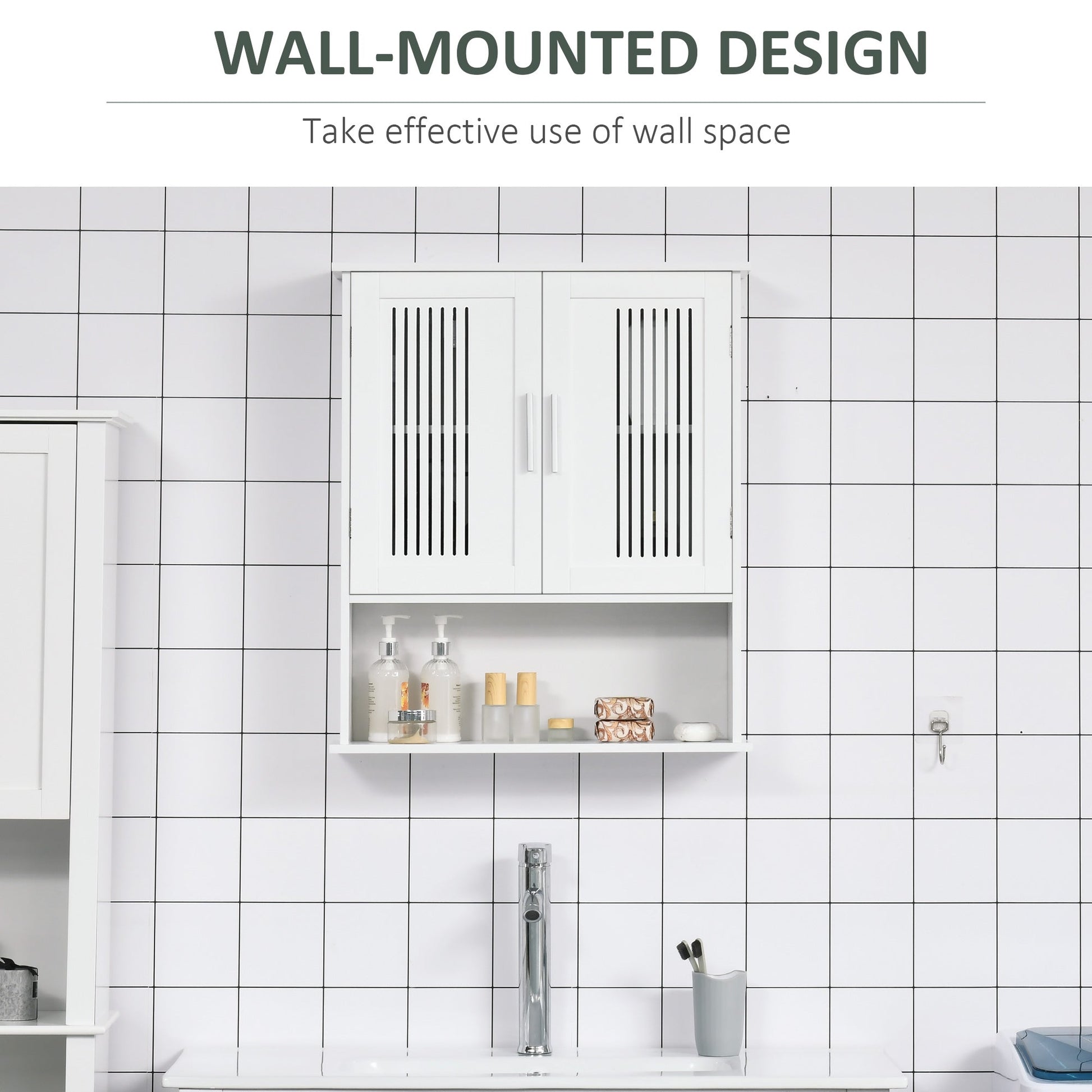 Modern Wall Mount Bathroom Cabinet, Storage Organizer with 2 Door Cabinet and Shelf, White Wall Mounted Cabinets   at Gallery Canada