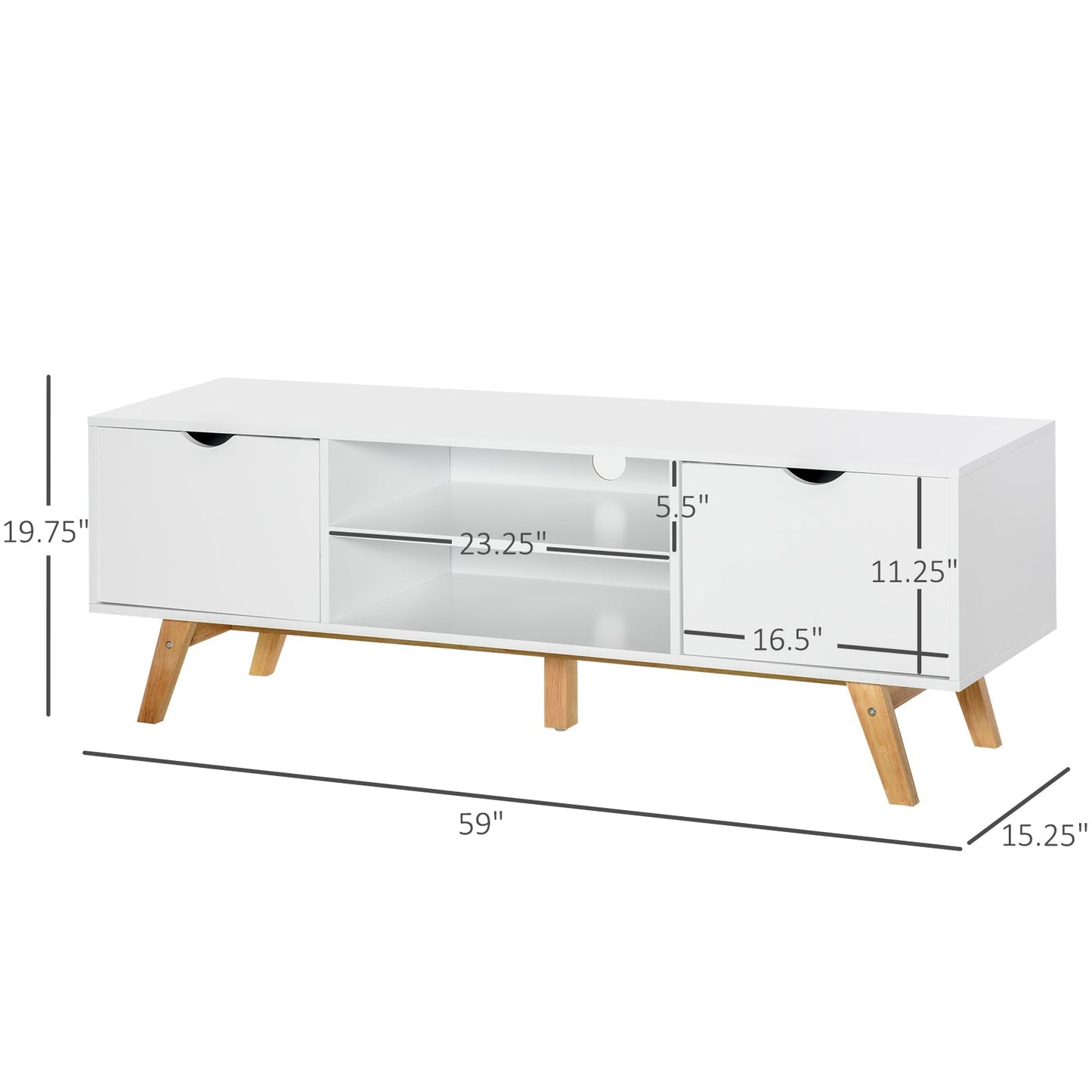 Modern Wooden TV Stand with 2 Storage Cabinet Stand for TV's up to 65" for Living Room Office, Storage Entertainment Center, White TV Stands White  at Gallery Canada