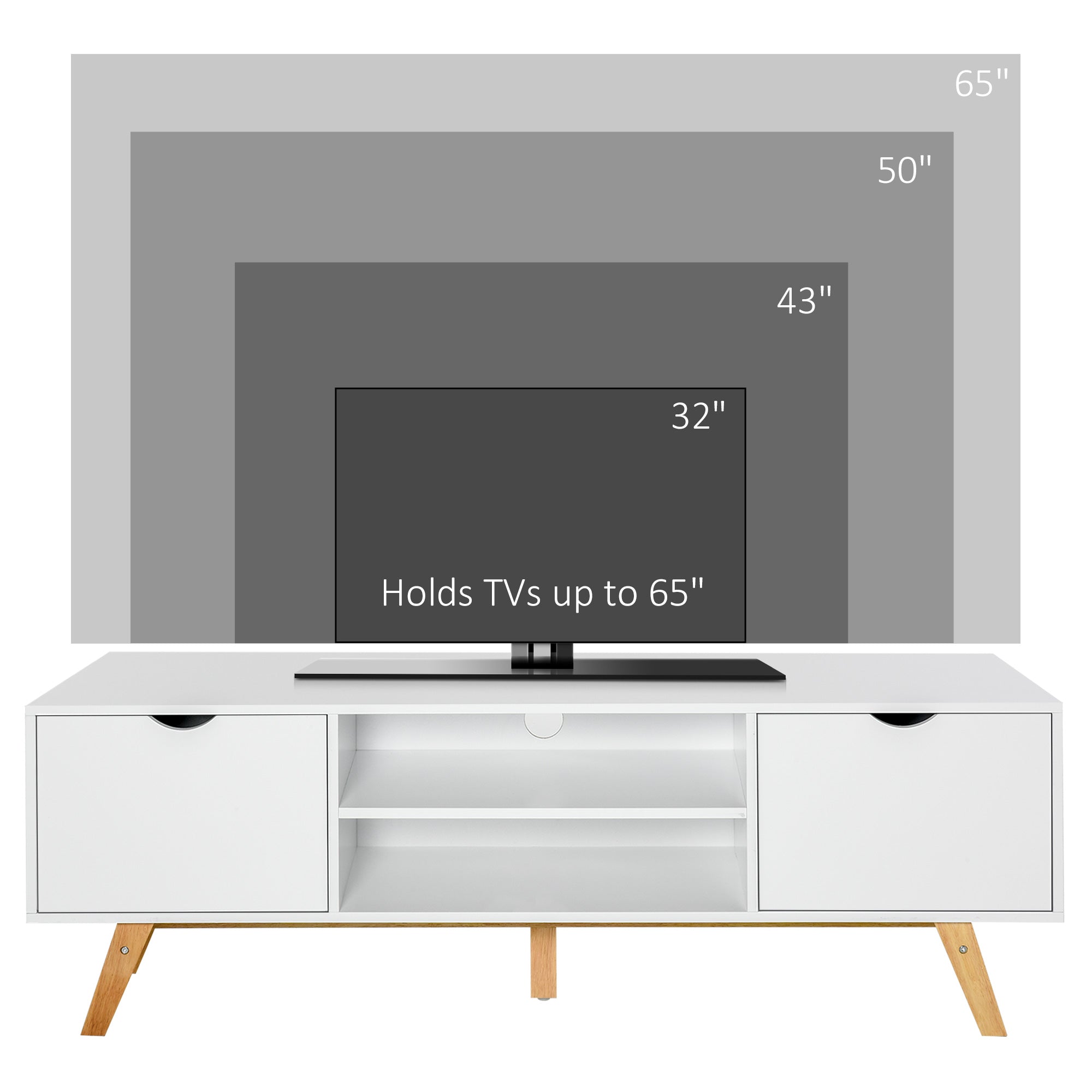 Modern Wooden TV Stand with 2 Storage Cabinet Stand for TV's up to 65