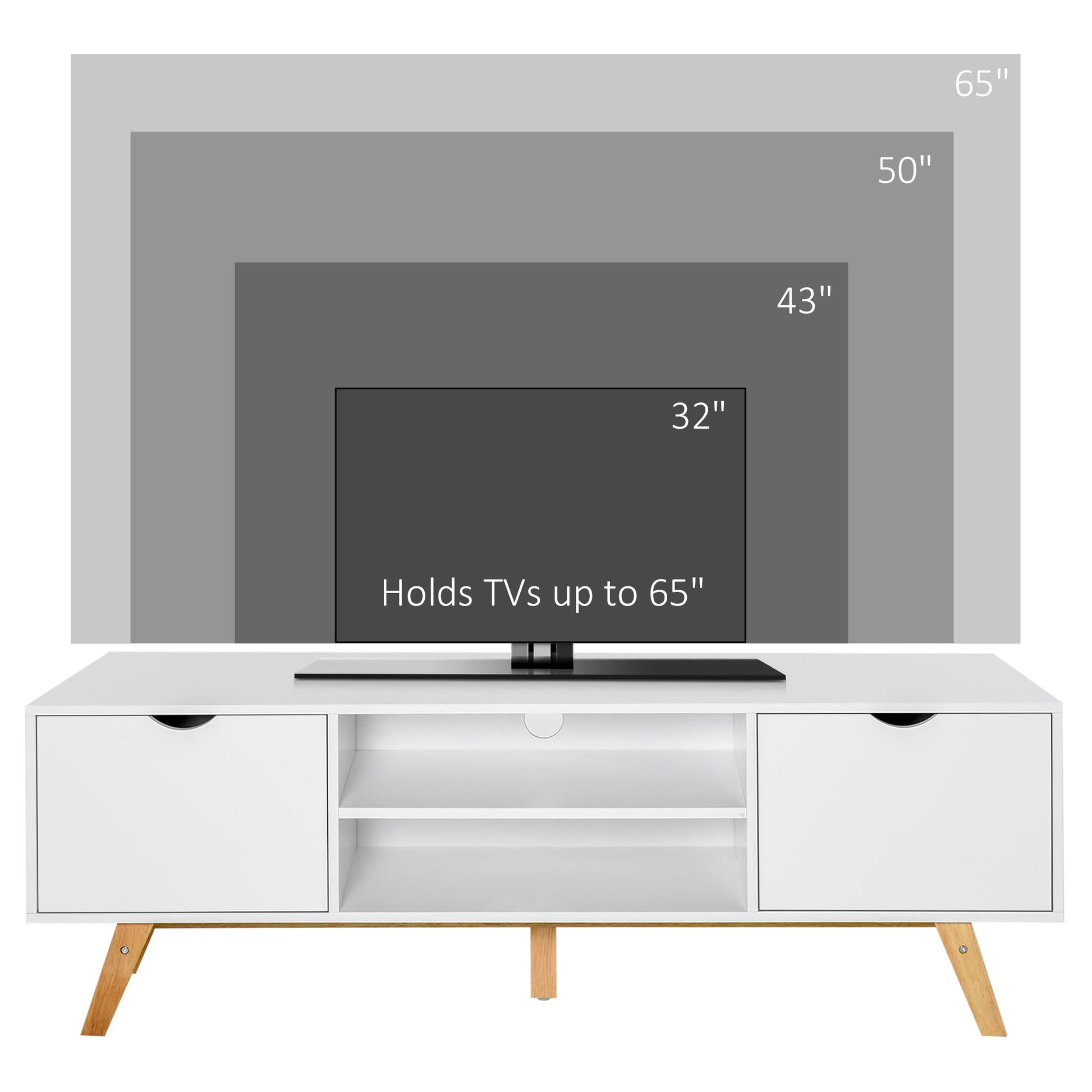 Modern Wooden TV Stand with 2 Storage Cabinet Stand for TV's up to 65" for Living Room Office, Storage Entertainment Center, White TV Stands   at Gallery Canada