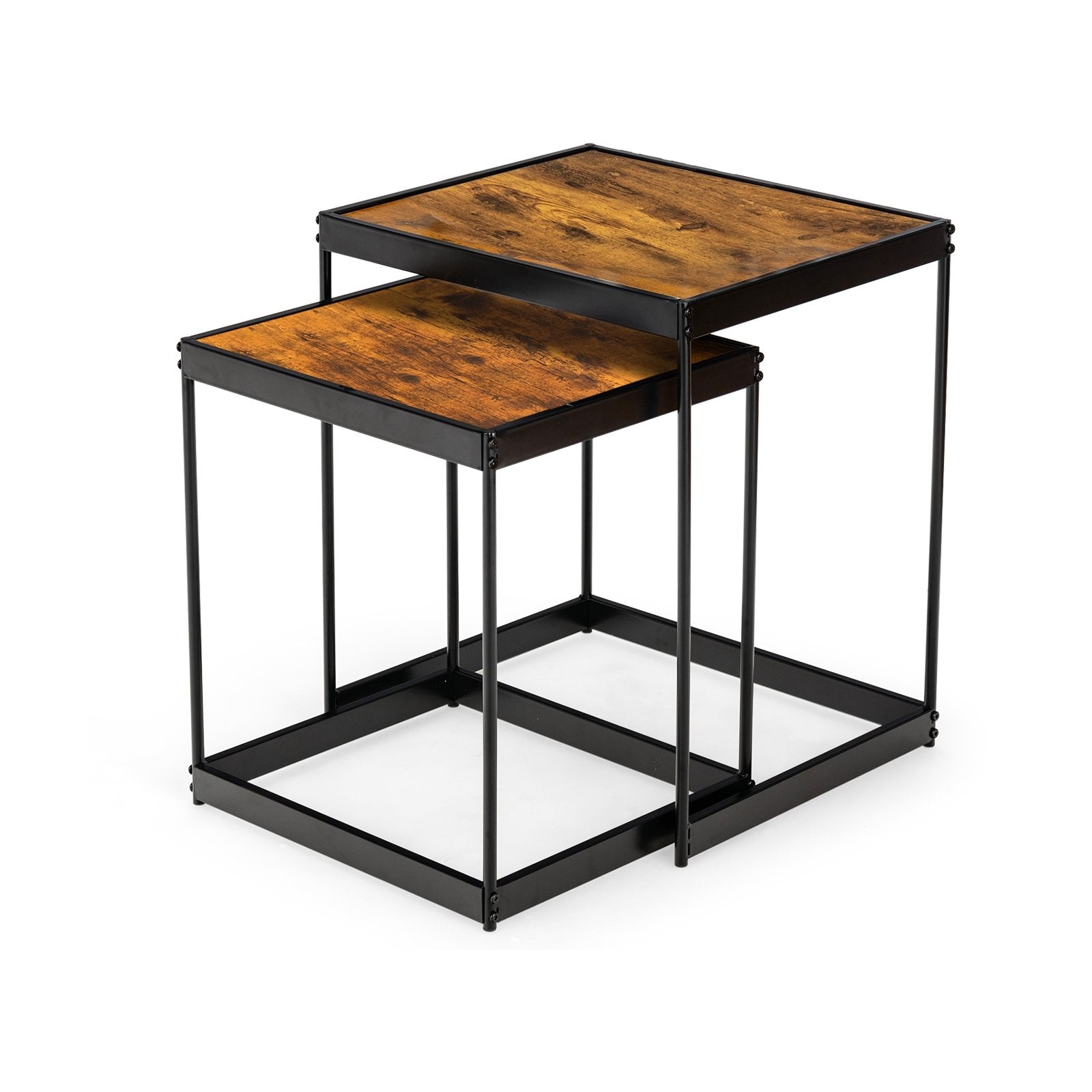 Set of 2 Modern Nesting End Tables with Metal Legs for Living Room, Rustic Brown Coffee Tables   at Gallery Canada