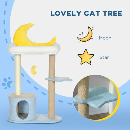 Moon Cat Tower for Indoor Cats with Teddy Fleece House Bed Scratching Post Hanging Toy Star Platform 41" Blue Cat Towers   at Gallery Canada