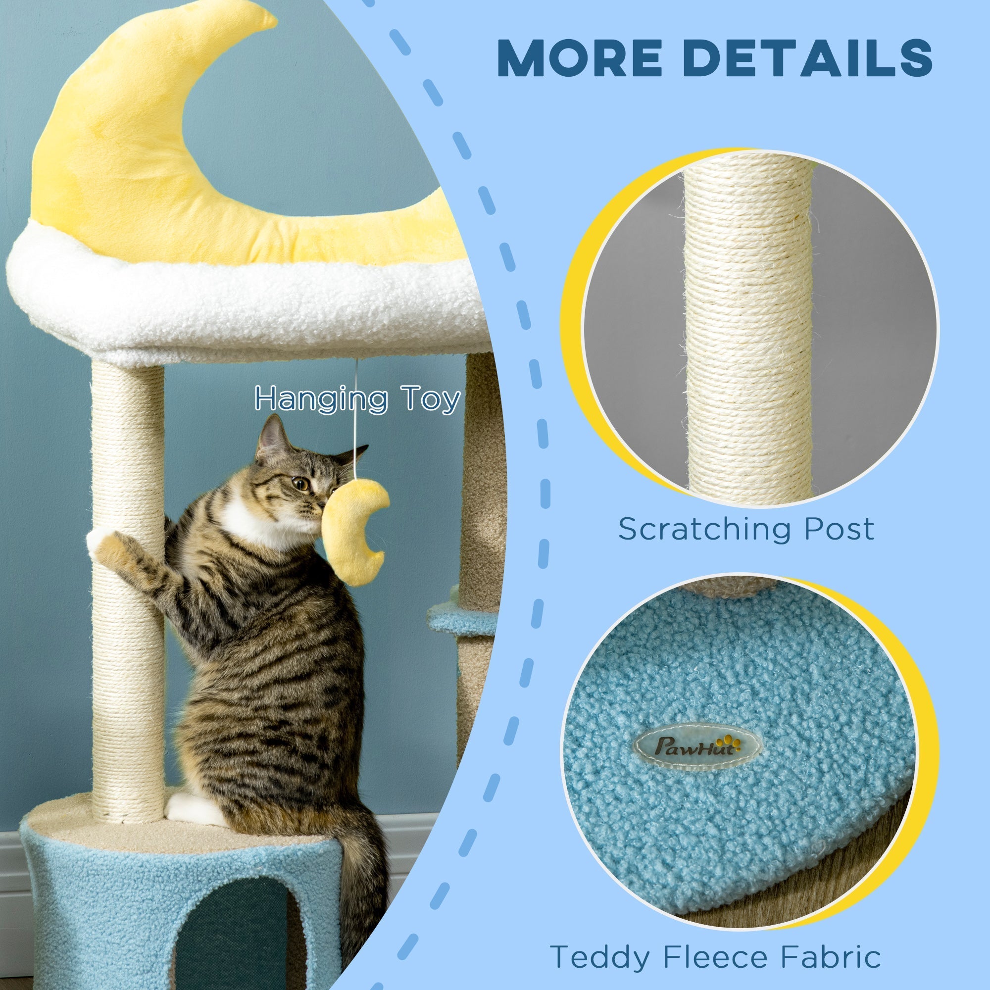 Moon Cat Tower for Indoor Cats with Teddy Fleece House Bed Scratching Post Hanging Toy Star Platform 41