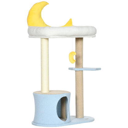 Moon Cat Tower for Indoor Cats with Teddy Fleece House Bed Scratching Post Hanging Toy Star Platform 41" Blue Cat Towers   at Gallery Canada