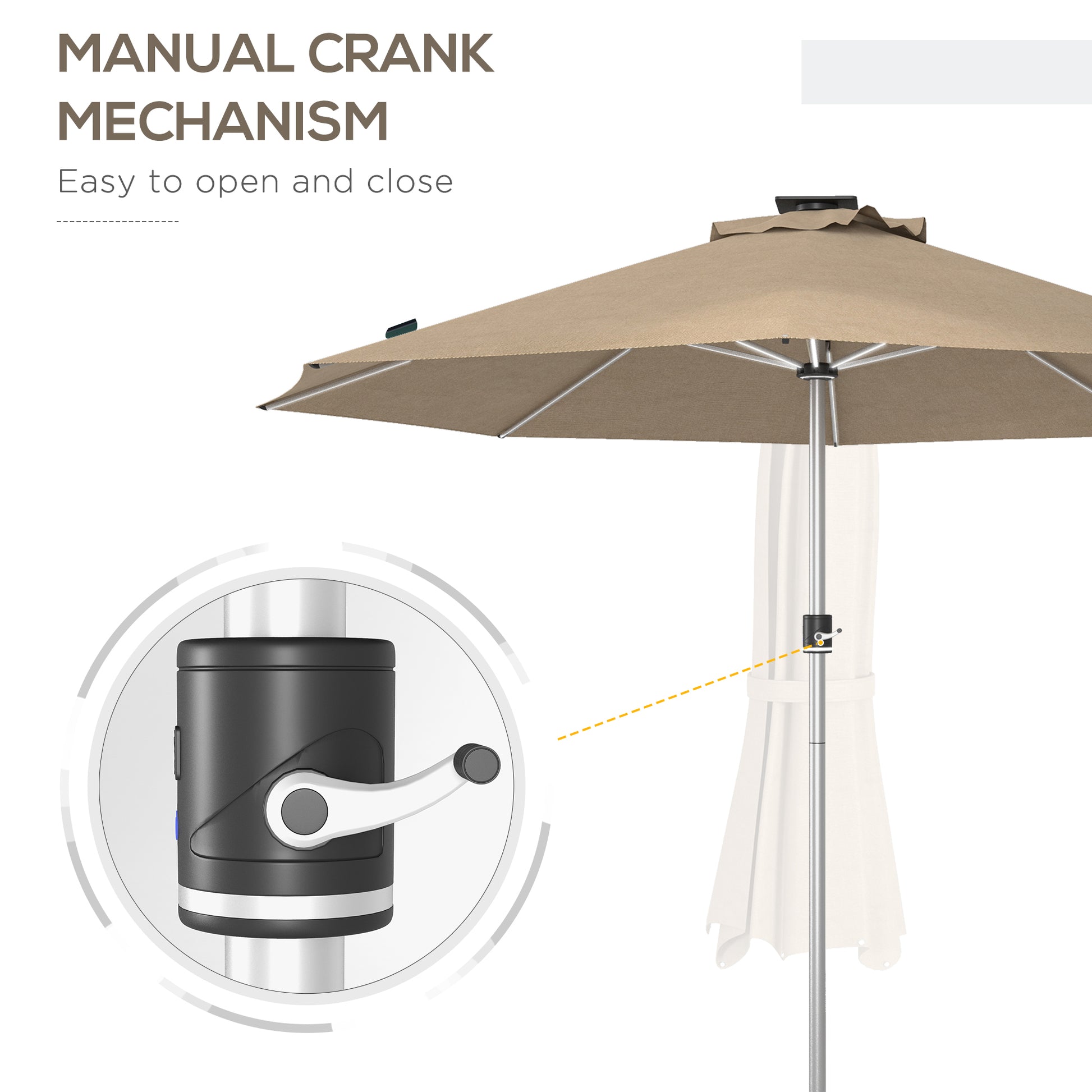 LED Patio Umbrella, Lighted Deck Umbrella with 4 Lighting Modes, Solar &; USB Charging, Khaki Sun Umbrellas   at Gallery Canada