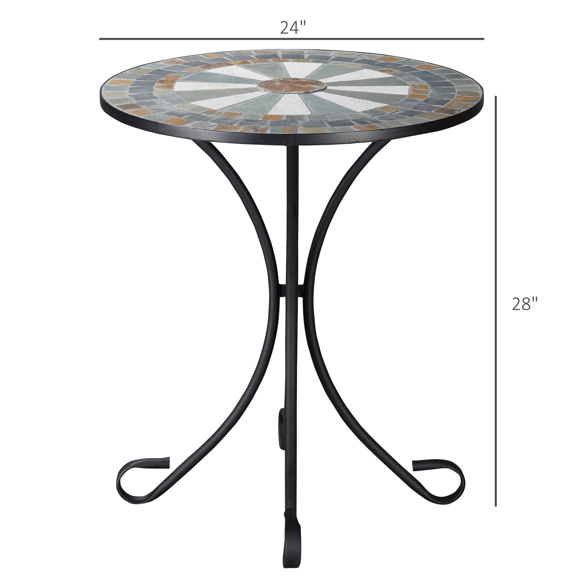 Mosaic Patio Table 24 Inch Outdoor Round Side Table Plant Stand for Garden, Yard, Lawn or Indoor, White and Green Patio Side Tables   at Gallery Canada