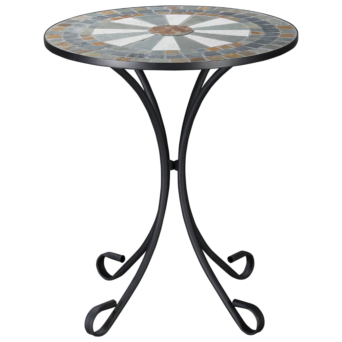 Mosaic Patio Table 24 Inch Outdoor Round Side Table Plant Stand for Garden, Yard, Lawn or Indoor, White and Green Patio Side Tables Multi Colour  at Gallery Canada