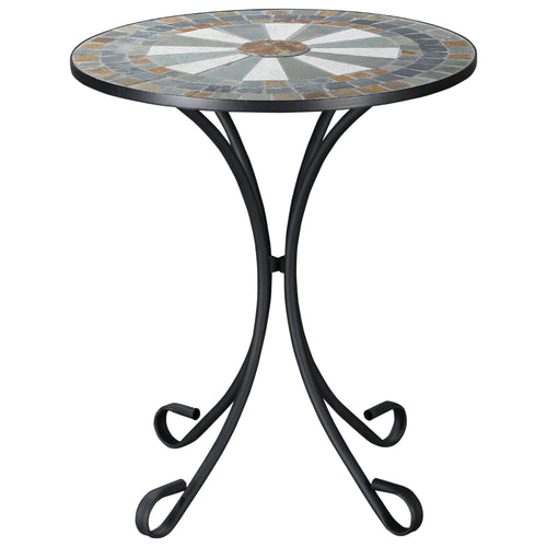 Mosaic Patio Table 24 Inch Outdoor Round Side Table Plant Stand for Garden, Yard, Lawn or Indoor, White and Green