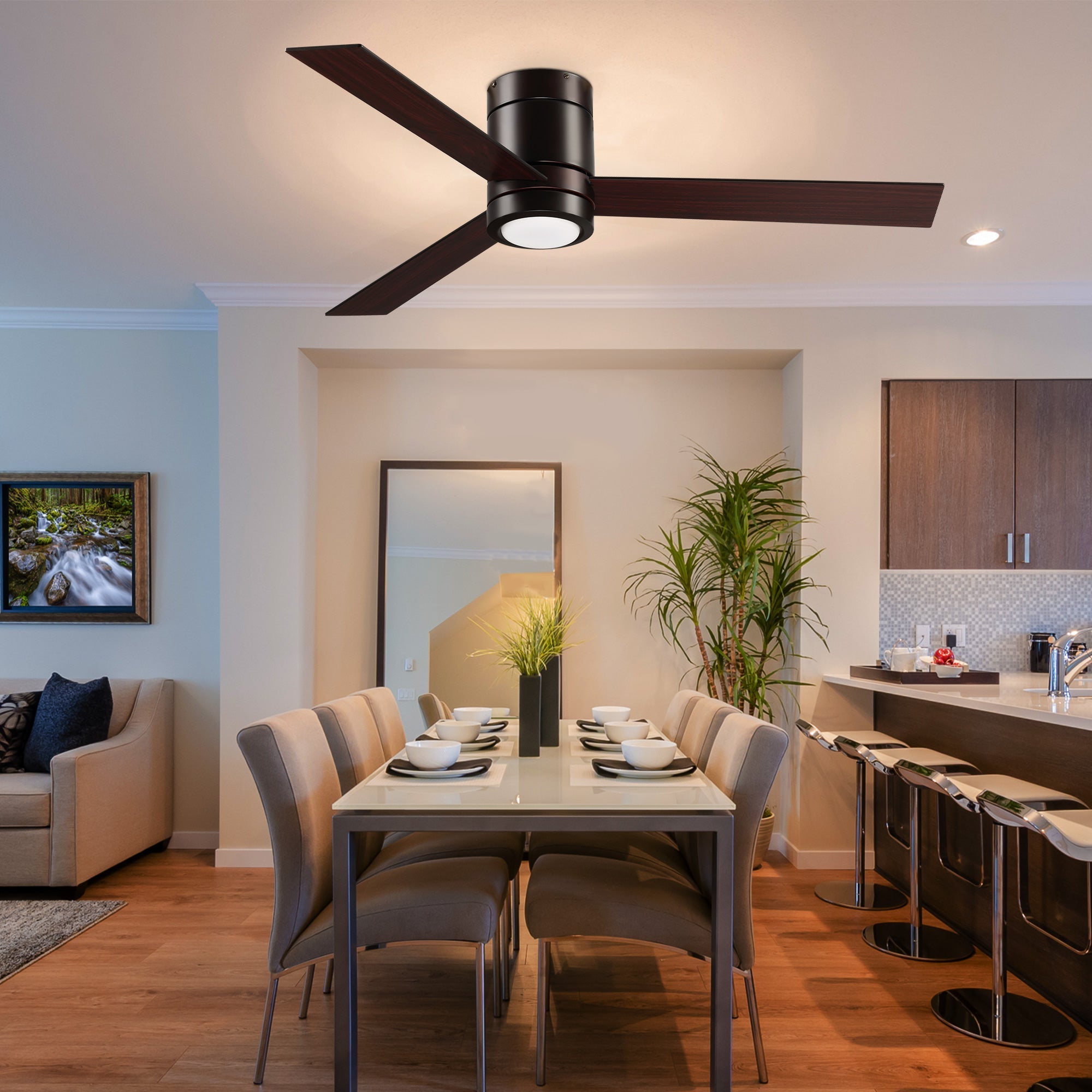 Mount Ceiling Fan with Light, Modern Indoor LED Lighting Fan with Remote Controller, for Bedroom, Living Room, Brown Floor Lamps & Ceiling Fan Lights   at Gallery Canada