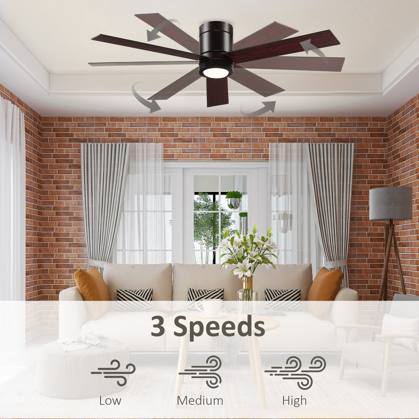 Mount Ceiling Fan with Light, Modern Indoor LED Lighting Fan with Remote Controller, for Bedroom, Living Room, Brown Floor Lamps & Ceiling Fan Lights   at Gallery Canada