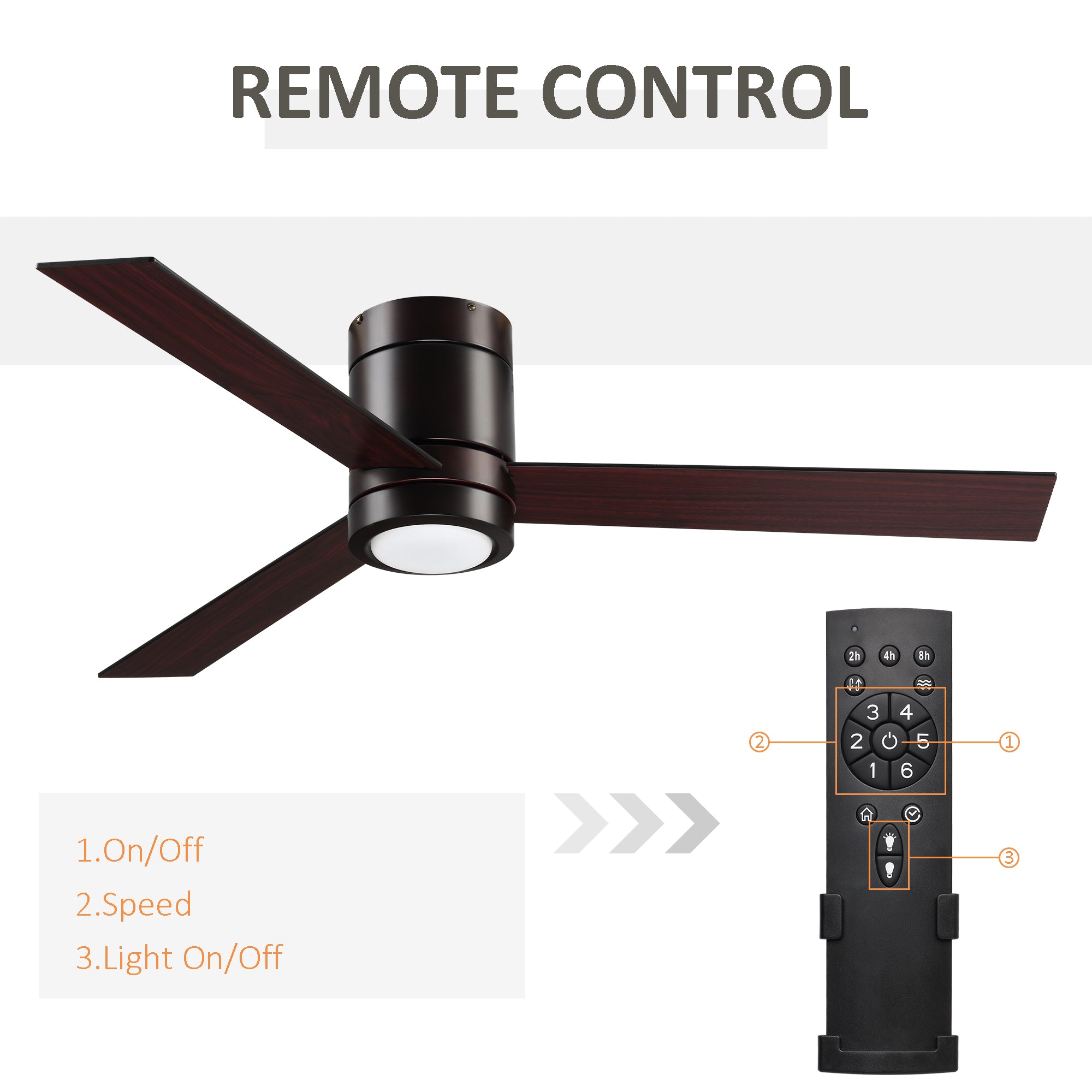 Mount Ceiling Fan with Light, Modern Indoor LED Lighting Fan with Remote Controller, for Bedroom, Living Room, Brown Floor Lamps & Ceiling Fan Lights   at Gallery Canada