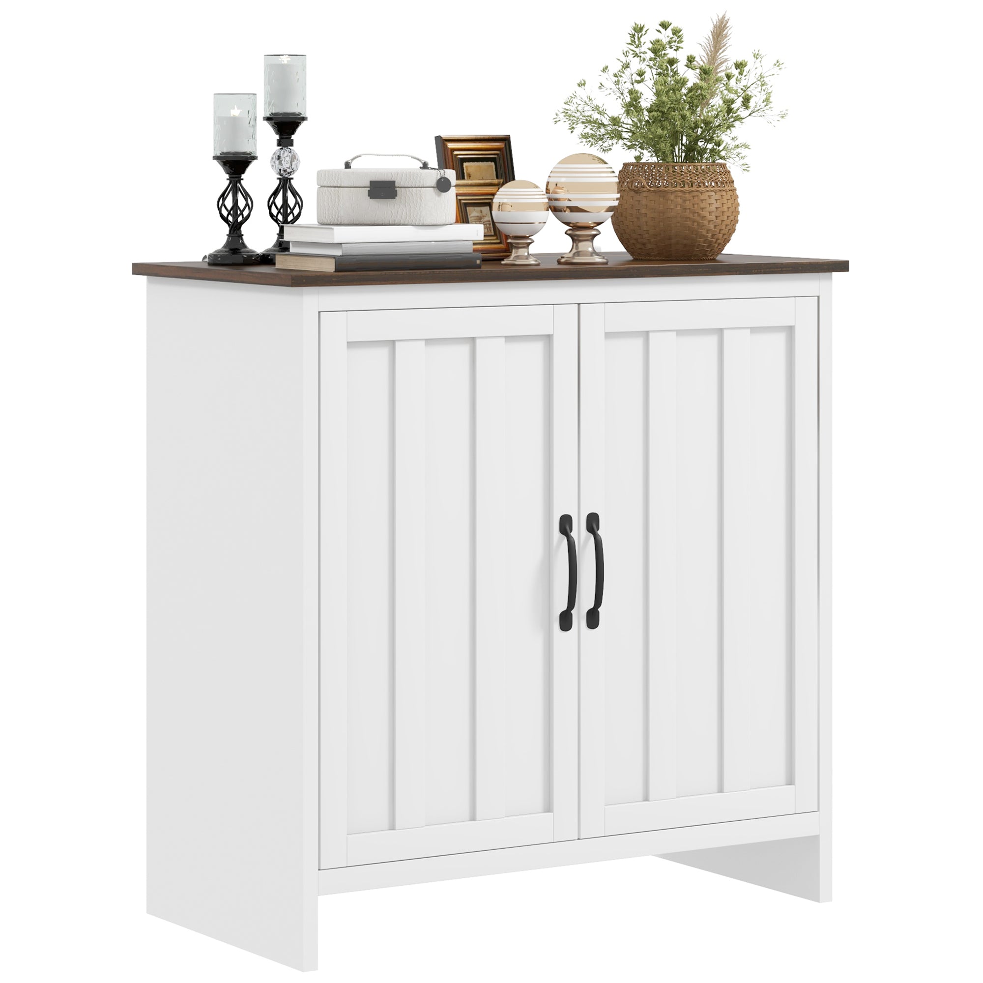 Kitchen Sideboard, Modern Storage Cabinet with Beadboard Doors and Adjustable Shelf for Dining Room, White Storage Cabinets   at Gallery Canada