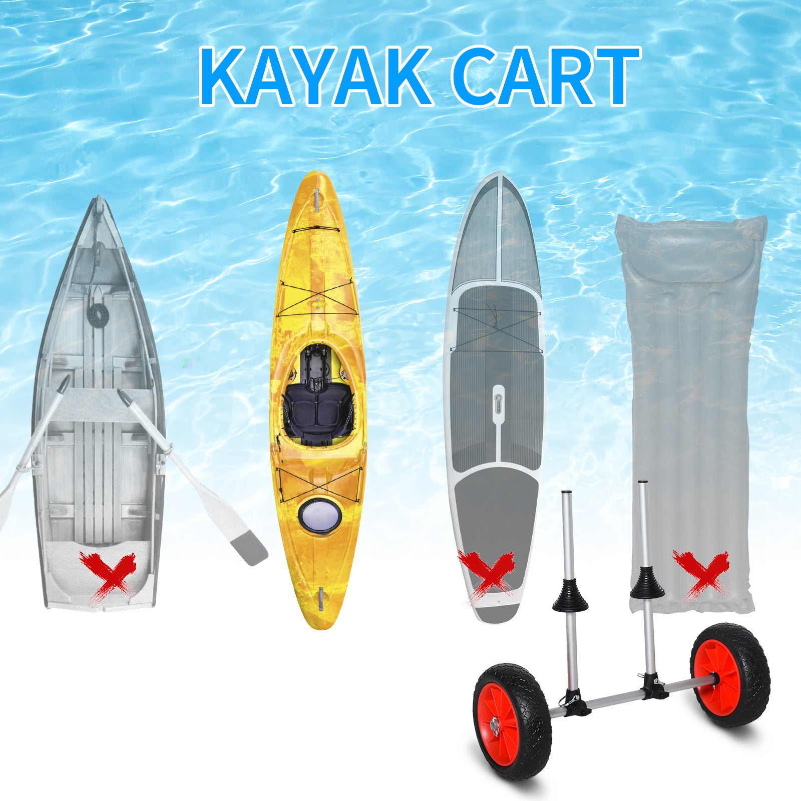 Universal Kayak Cart Trolley Trailer with Strong Aluminum Frame, Adjustable Width Crossbar, Large Tires Kayak Carts at Gallery Canada
