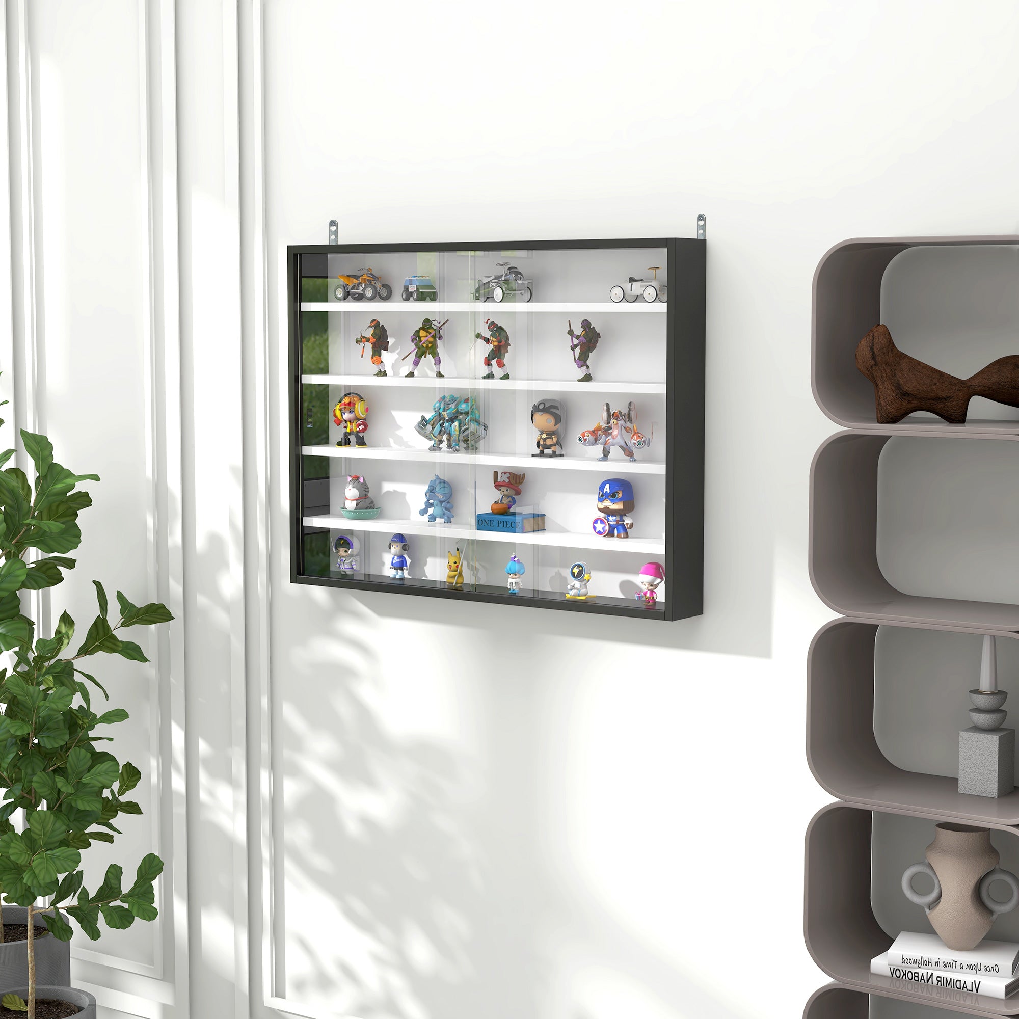 5-Tier Display Cabinet, Shot Glass Display Case, Glass Curio Cabinet with 2 Glass Doors and 4 Adjustable Shelves, Black Display Bookshelves at Gallery Canada