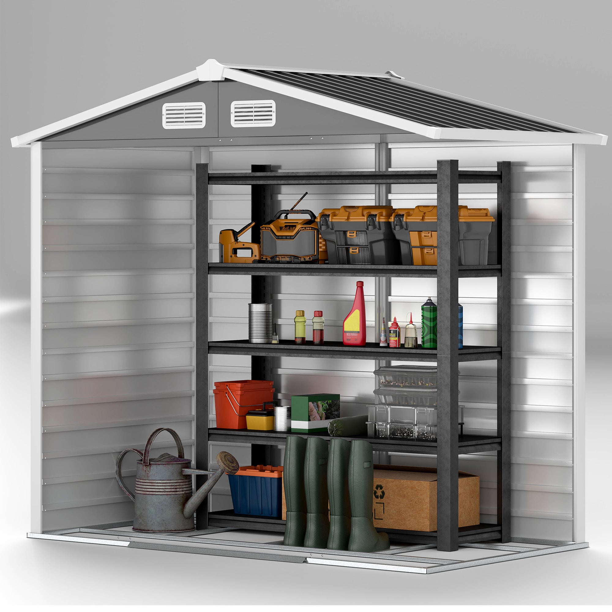 7' x 4' Outdoor Storage Shed, Metal Garden Shed with Lockable Doors and Gloves for Backyard, Garden, Patio, Dark Grey Sheds at Gallery Canada