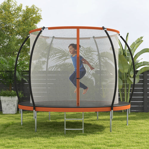 8ft Outdoor Trampoline with Enclosure Net and Ladder, Backyard Fitness Trampoline for Teens and Adults