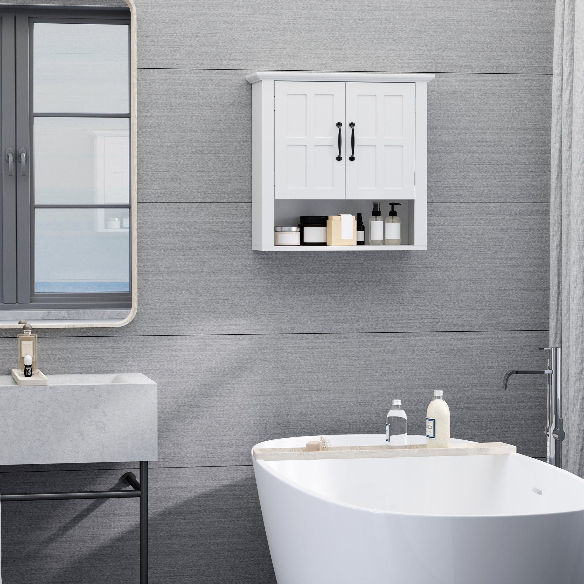 Wall Mount Bathroom Cabinet, Storage Organizer Kitchen Cupboard with 2 Doors and Adjustable Shelf White Wall Mounted Cabinets at Gallery Canada