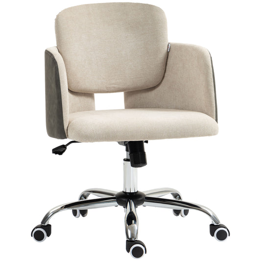 Small Desk Chair, Height Adjustable Fabric Office Chair with Swivel Wheels, Tilt Function, Computer Chair, Cream White Task Chairs   at Gallery Canada