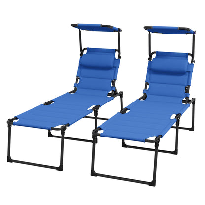 Folding Chaise Lounge with Adjustable Sun Visor, Padded Tanning Chairs with Headrest, Outdoor Chair, for Beach, Yard, Patio, Blue Lounger Chairs   at Gallery Canada