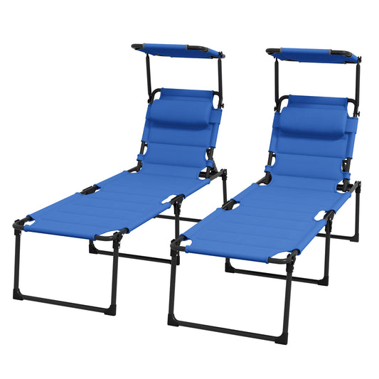 Folding Chaise Lounge with Adjustable Sun Visor, Padded Tanning Chairs with Headrest, Outdoor Chair, for Beach, Yard, Patio, Blue Lounger Chairs   at Gallery Canada