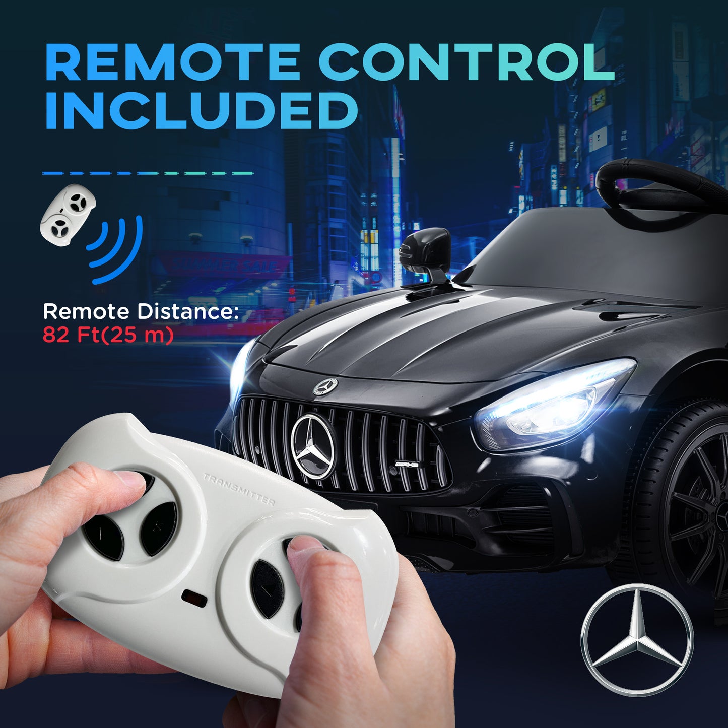 Mercedes-Benz AMG GTR Licensed 12V Battery Powered Kids Electric Car w/ Remote, Soft Start, Lights, Music Horn Black Electric Toy Cars   at Gallery Canada