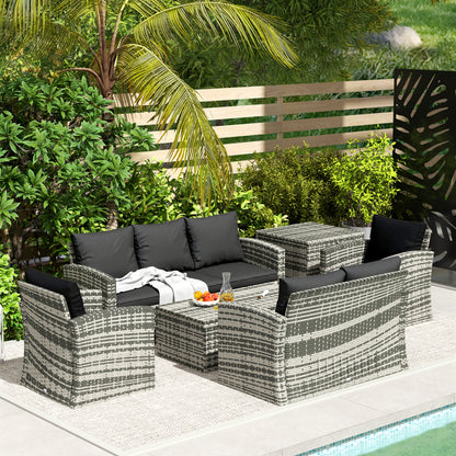 6 Piece Patio Furniture Set, Rattan Wicker Patio Sofa Set Sectional Outdoor Conversation Sofa Set Storage Table &; Cushions, Black Patio Furniture Sets Multi Colour at Gallery Canada