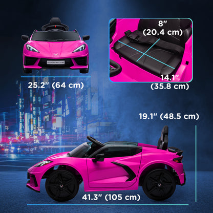 B12 Kids Electric Car Corvette Licensed w/ Remote Control, Suspension System, Music, Headlights, Slow Start, Pink Electric Toy Cars   at Gallery Canada