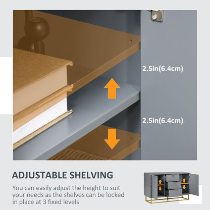 Contemporary 3-Drawer Sideboard Buffet Cabinet with Adjustable Shelves, Grey Bar Cabinets   at Gallery Canada