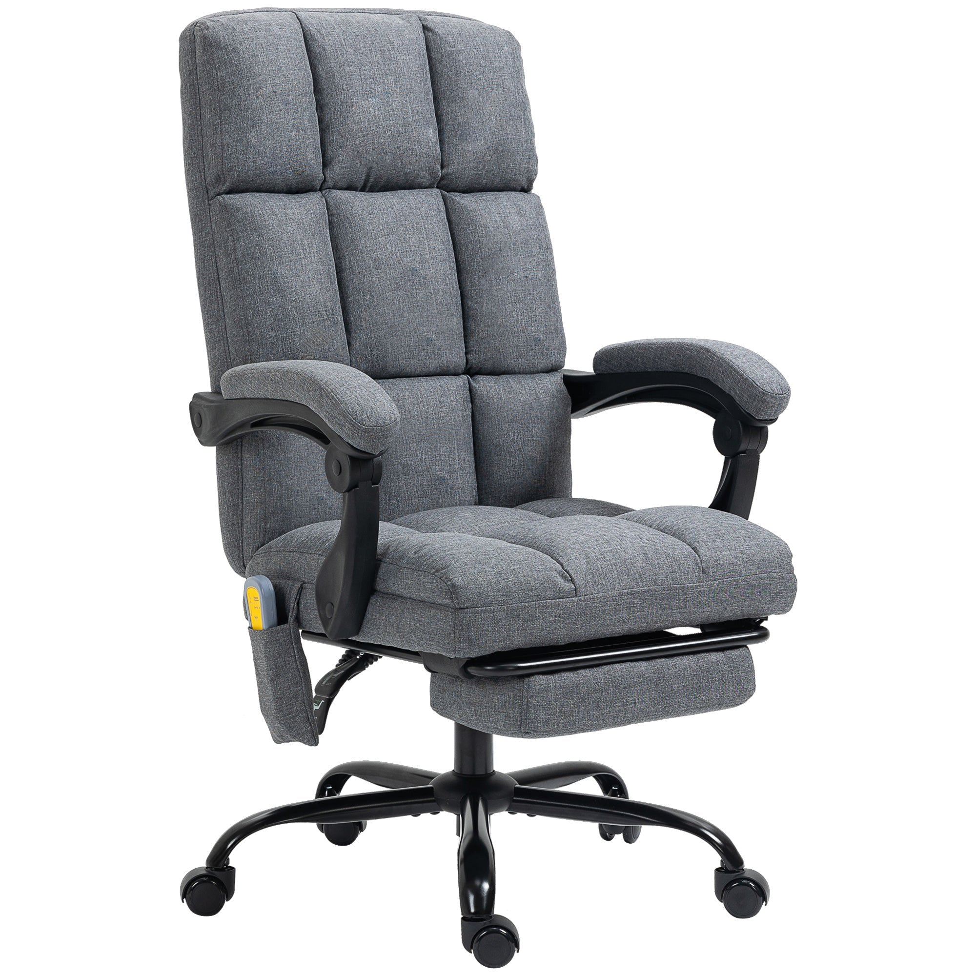 High-Back Vibration Massaging Office Chair, Reclining Office Chair with USB Port, Remote Control, Side Pocket and Footrest, Dark Grey Massage Chairs Dark Grey  at Gallery Canada