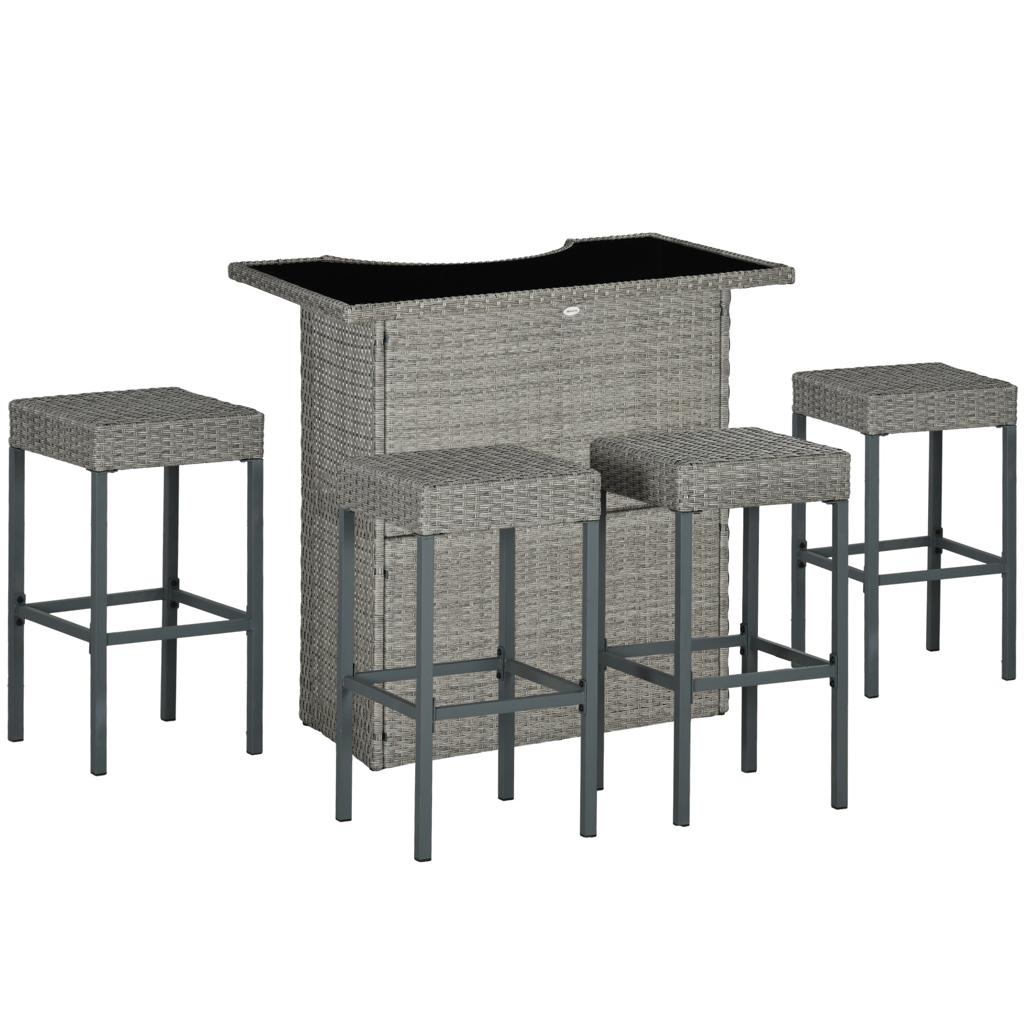 5 Pieces Patio Bar Set, Outdoor PE Rattan Wicker High Top Outdoor Table and Chairs Outdoor Bar Set with Tempered Glass Top Bar Table and Shelves, 4 Bar Chairs, Grey Bistro Sets at Gallery Canada