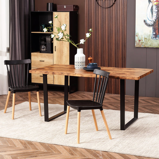 63" Dining Table, Industrial Kitchen Table with Wave-edged Tabletop and Steel Legs for Up to 6 People, Rustic Brown Bar Tables & Dining Tables Multi Colour  at Gallery Canada