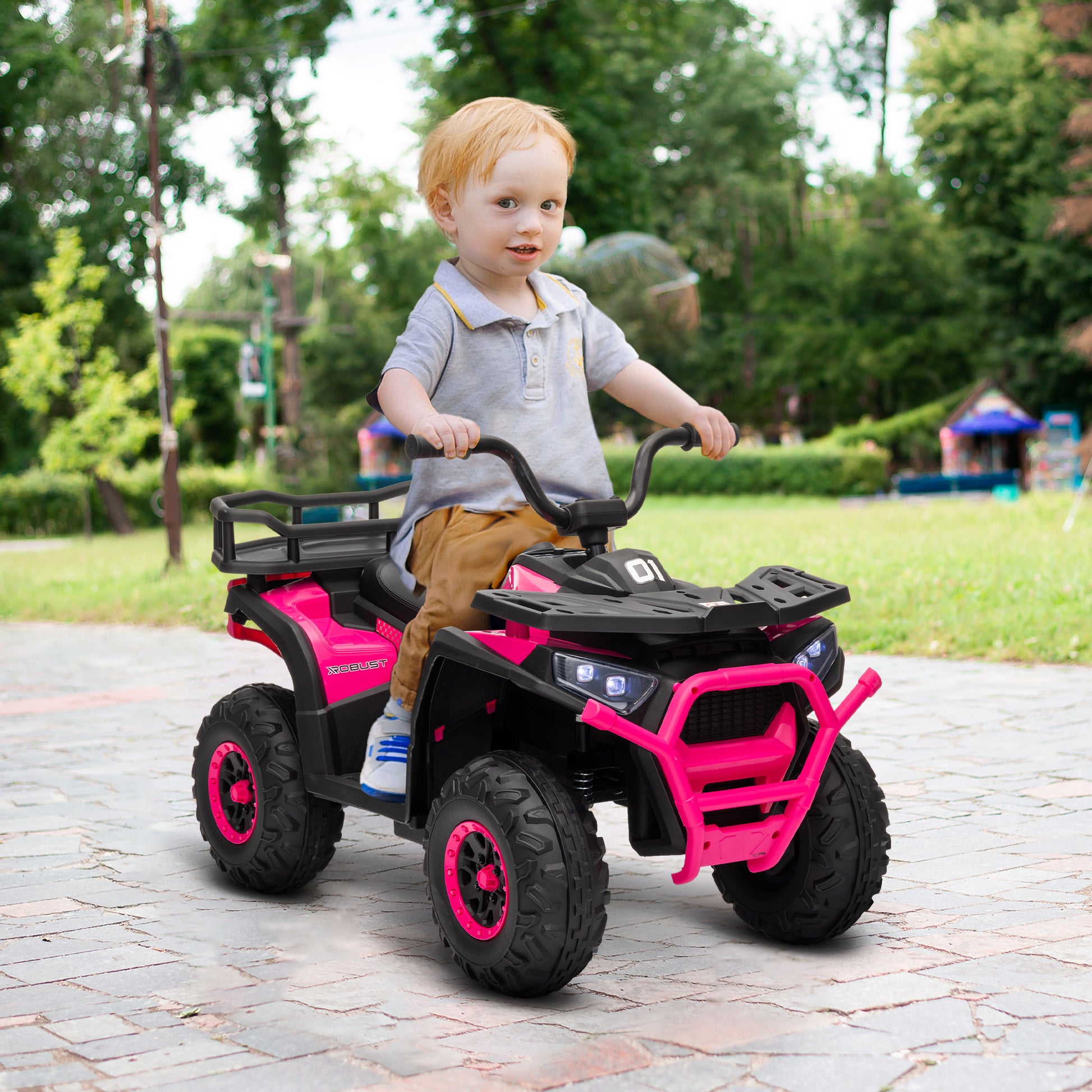 Kids ATV, 12V Battery Powered Electric Ride on Toy w/ Spring Suspension, Storage Basket, High &; Low Speed, Pink Electric Ride On Toys at Gallery Canada