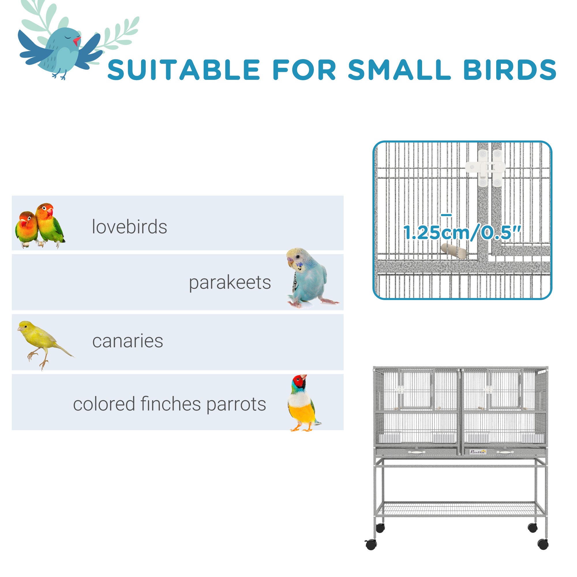 Large Double Rolling Metal Bird Cage Bird House w/ Removable Tray Storage Shelf Bird Cages at Gallery Canada