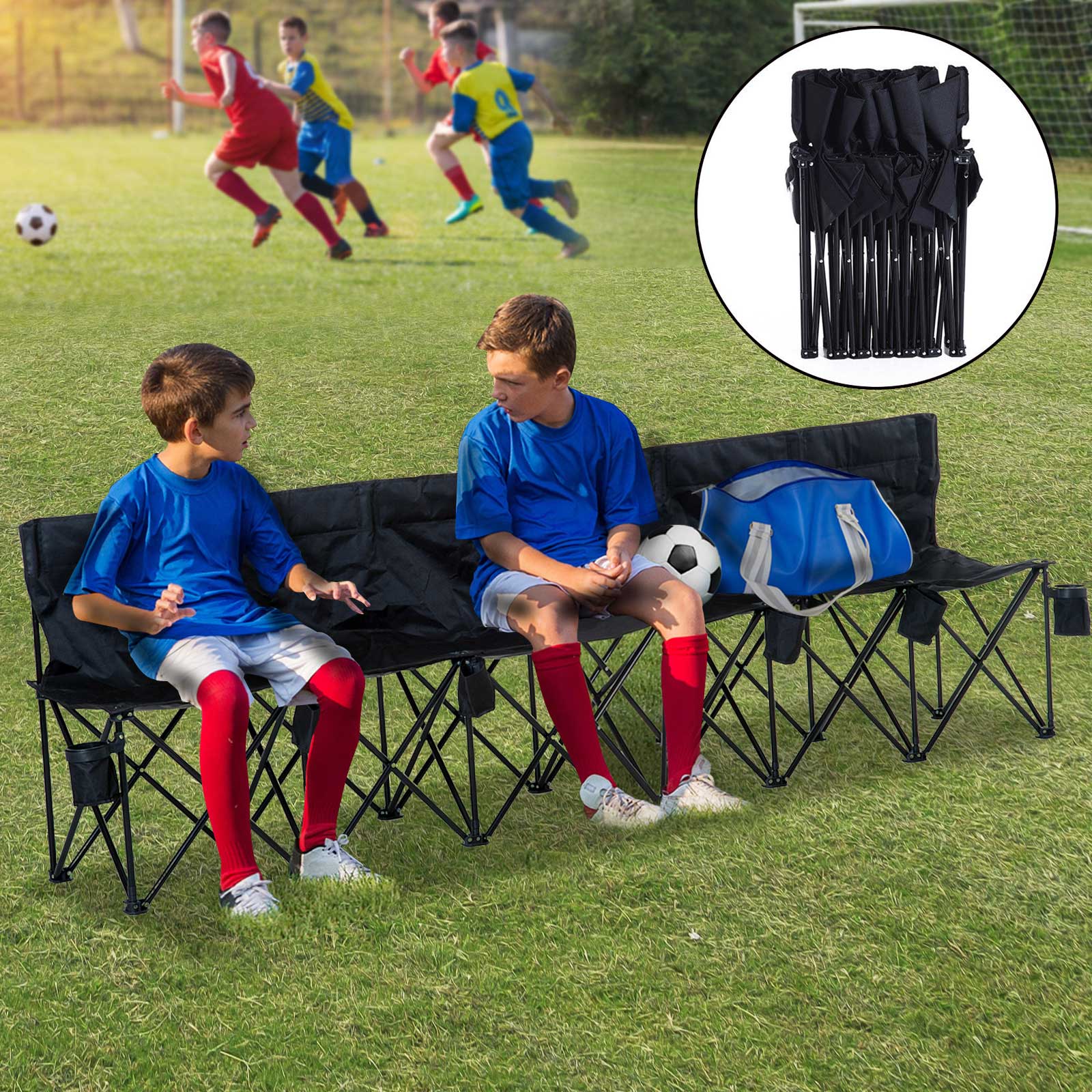 6 Seat Folding Camping Chair with Cup Holder and Carrying Case for Camping, Picnic, Sport Events, Black Picnic Tables & Camping Chairs at Gallery Canada