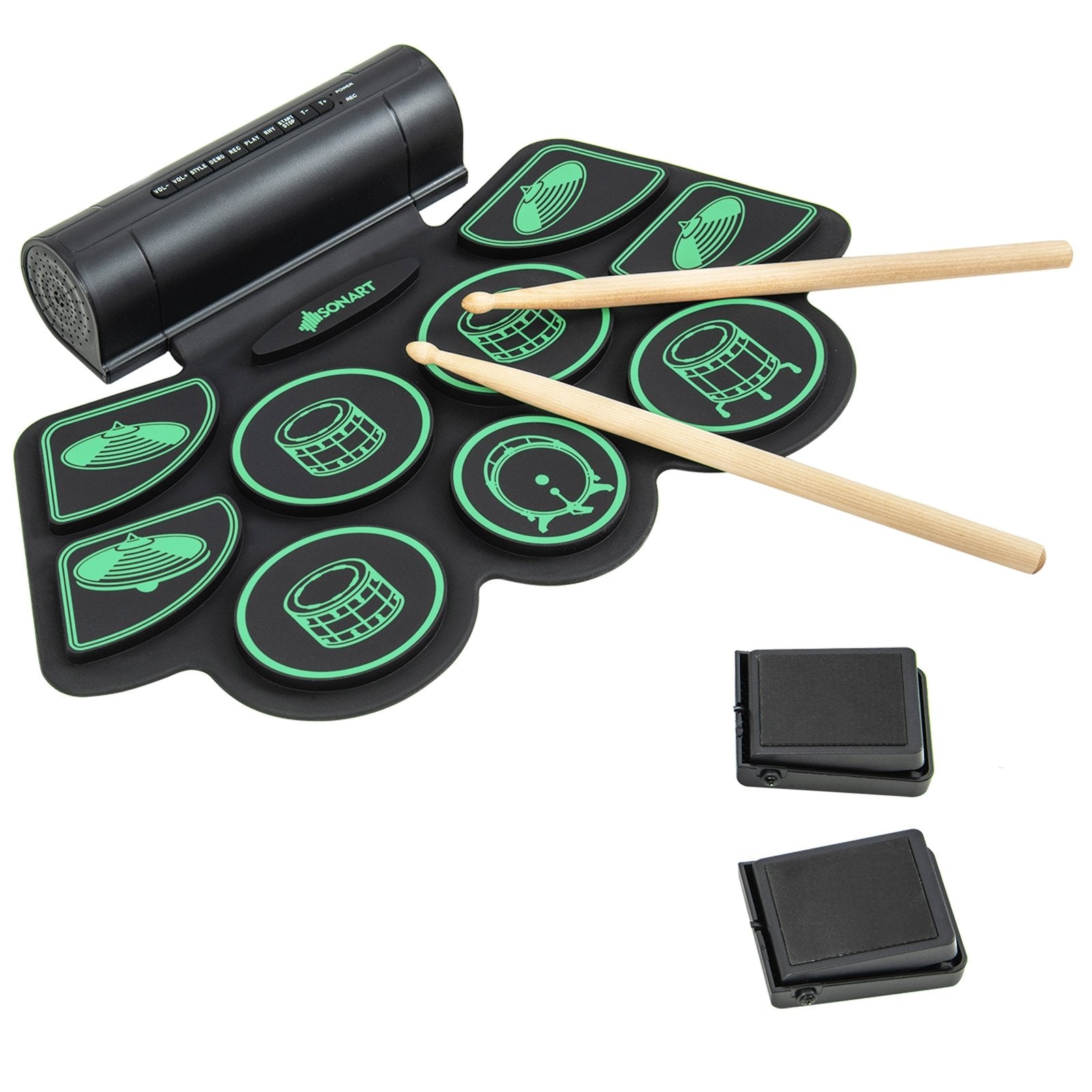 Electronic Drum Set with 2 Build-in Stereo Speakers for Kids, Green Drums & Percussion   at Gallery Canada