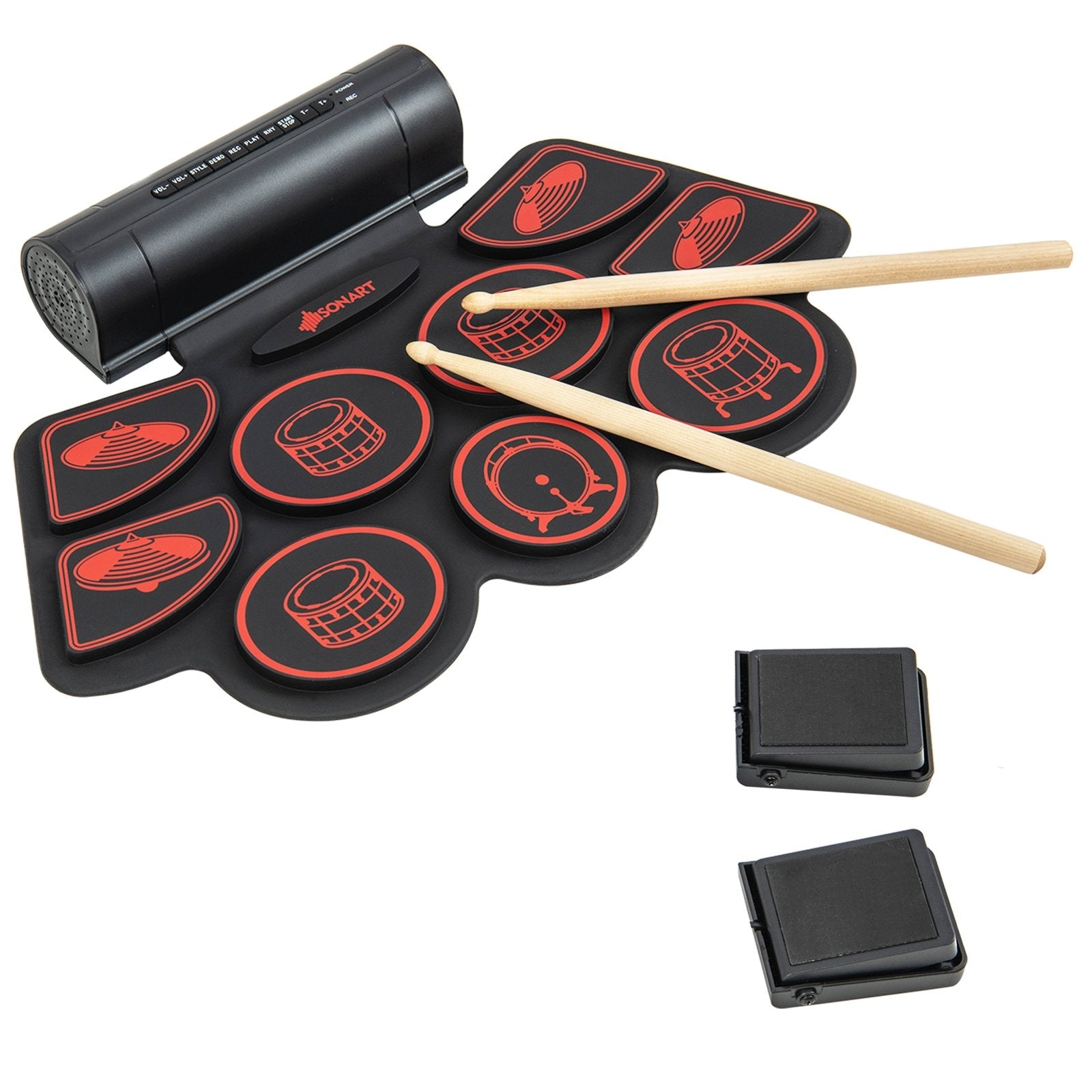 Electronic Drum Set with 2 Build-in Stereo Speakers for Kids, Red Drums & Percussion   at Gallery Canada