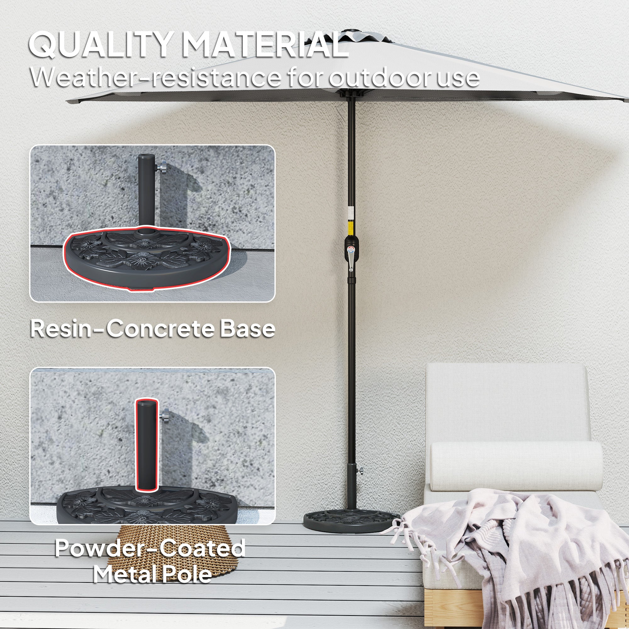 Half Umbrella Base, 21 lbs Concrete Half Umbrella Stand Outdoor Umbrella Base with Flower-Leaf Design, Patio Umbrella Stand for Outdoor Lawn Poolside, Black Umbrella Bases at Gallery Canada