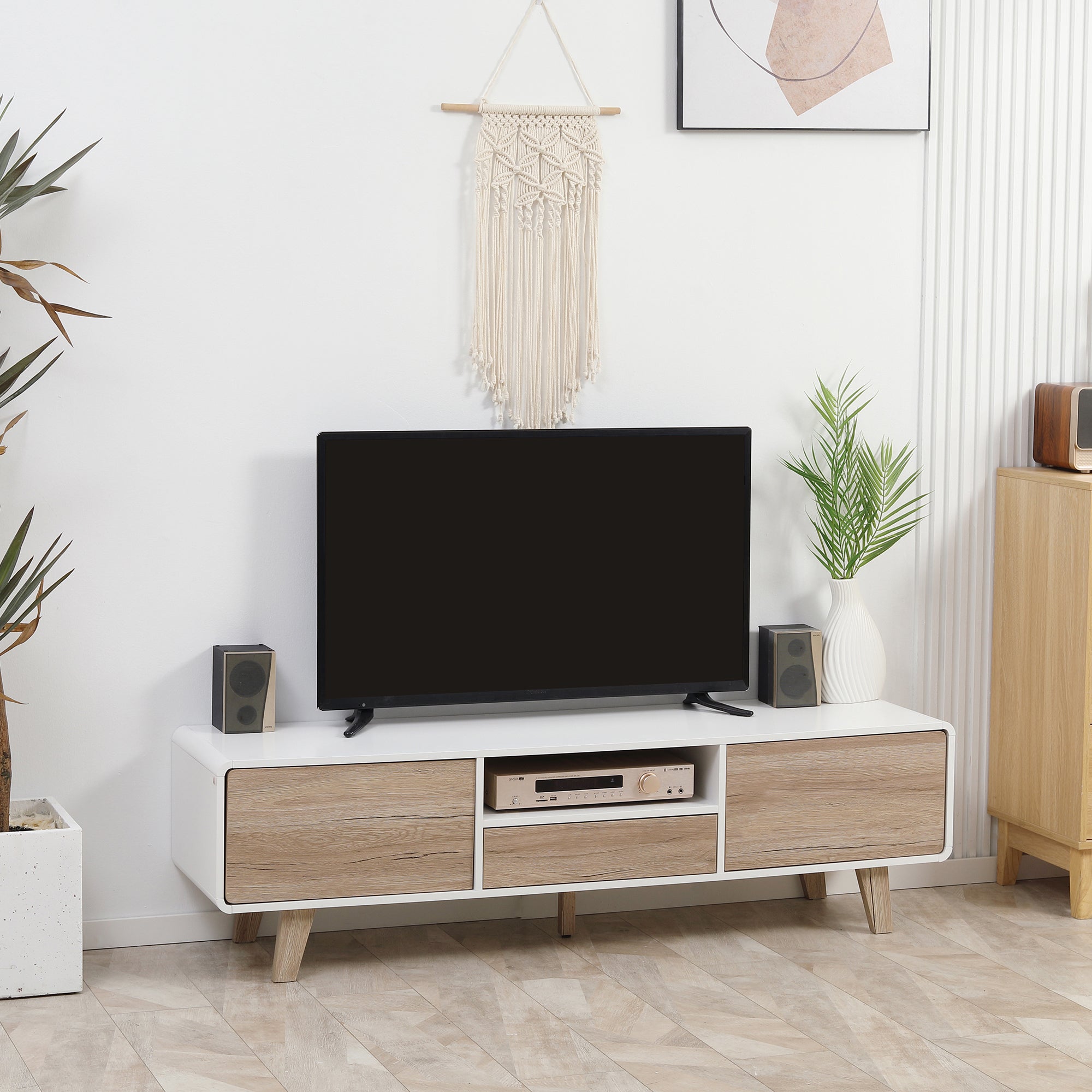 Rounded-edge TV Stand for 60'' Flat Screens with Storage and Cable Management, Multi Colour TV Stands   at Gallery Canada