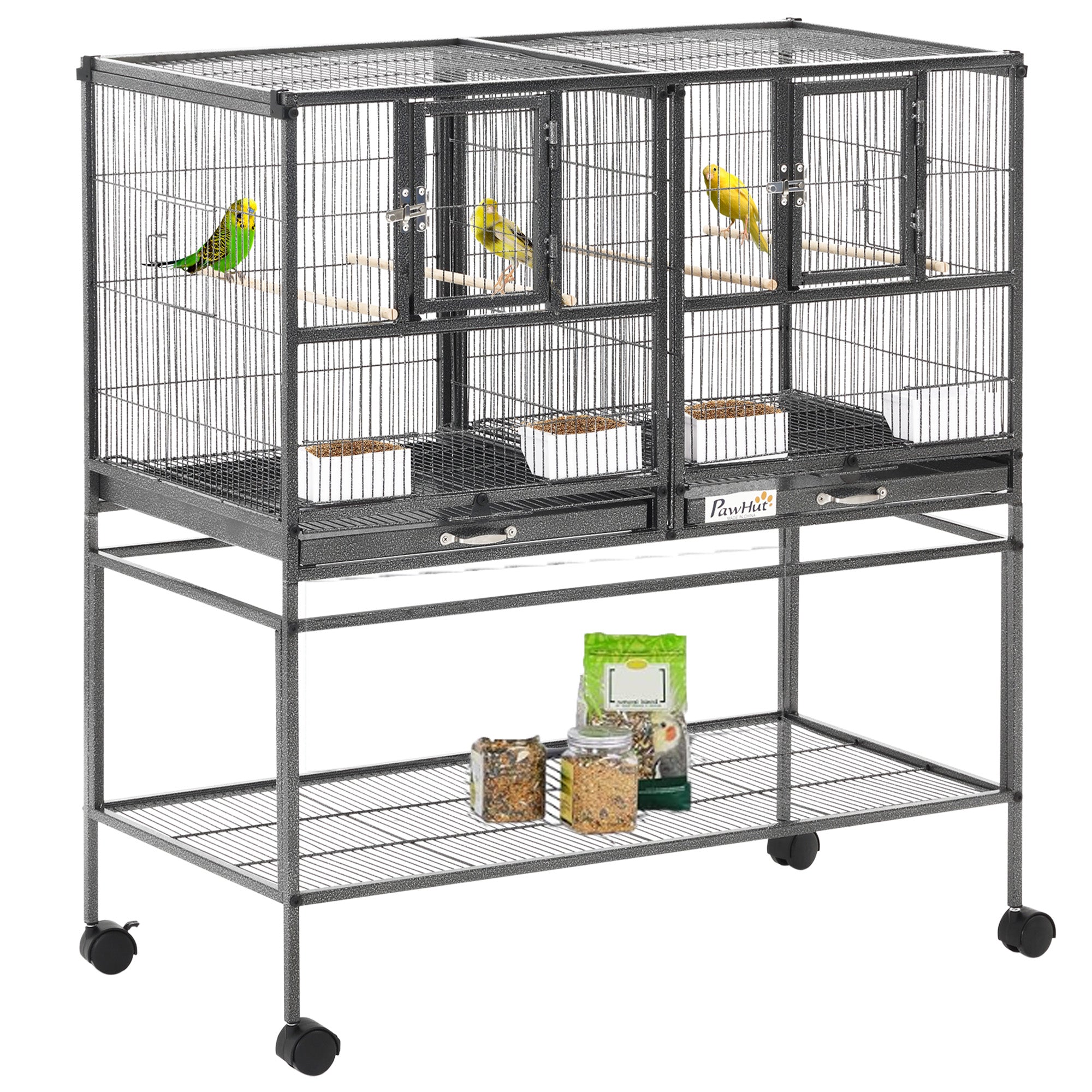 Large Double Rolling Metal Bird Cage Bird House w/ Removable Tray Storage Shelf Bird Cages Dark Grey, Black, Grey at Gallery Canada