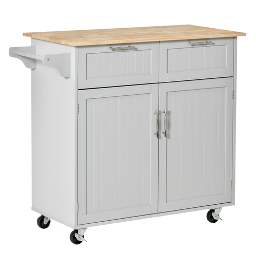 Rolling Kitchen Island, Kitchen Cart on Wheels with 2 Storage Drawers, 2 Door Cabinets and Towel Rack for Dining Room (Grey, 2-Doors)