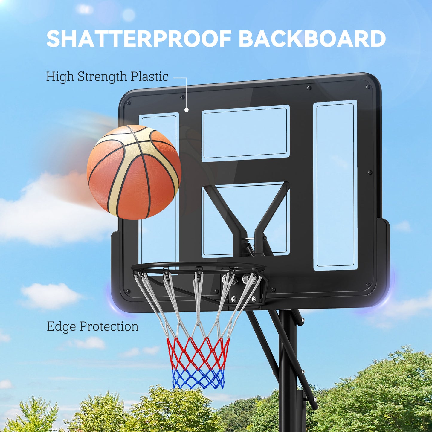 7.7-10ft Portable Basketball Hoop, Basketball Goal with Free Weight, Wheels, 43" Backboard and Fillable Base Basketball   at Gallery Canada