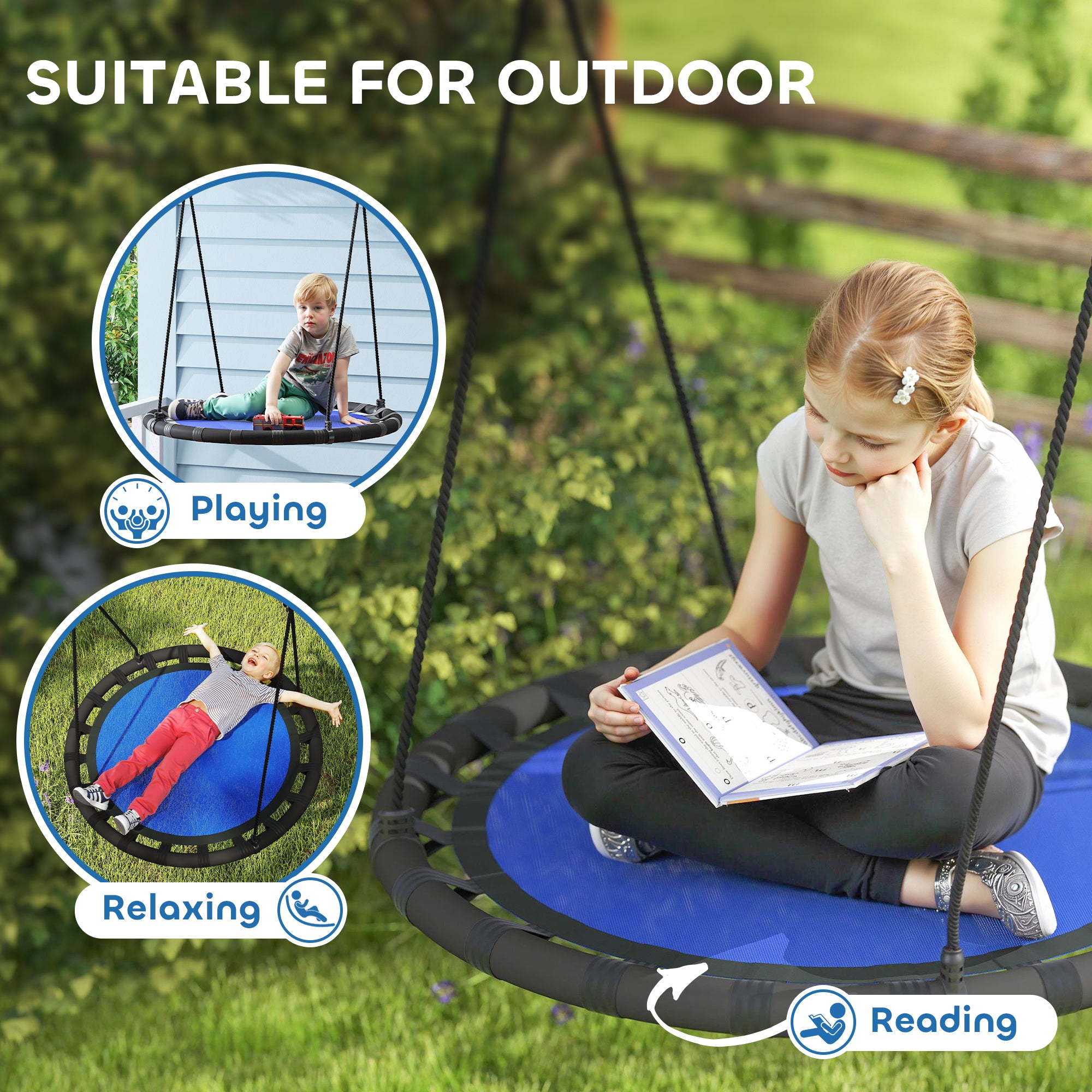 39 inch Saucer Tree Swing Set for Kids with Adjustable Hanging Ropes for Outdoor, Backyard, Navy Blue Gym Sets & Swings at Gallery Canada