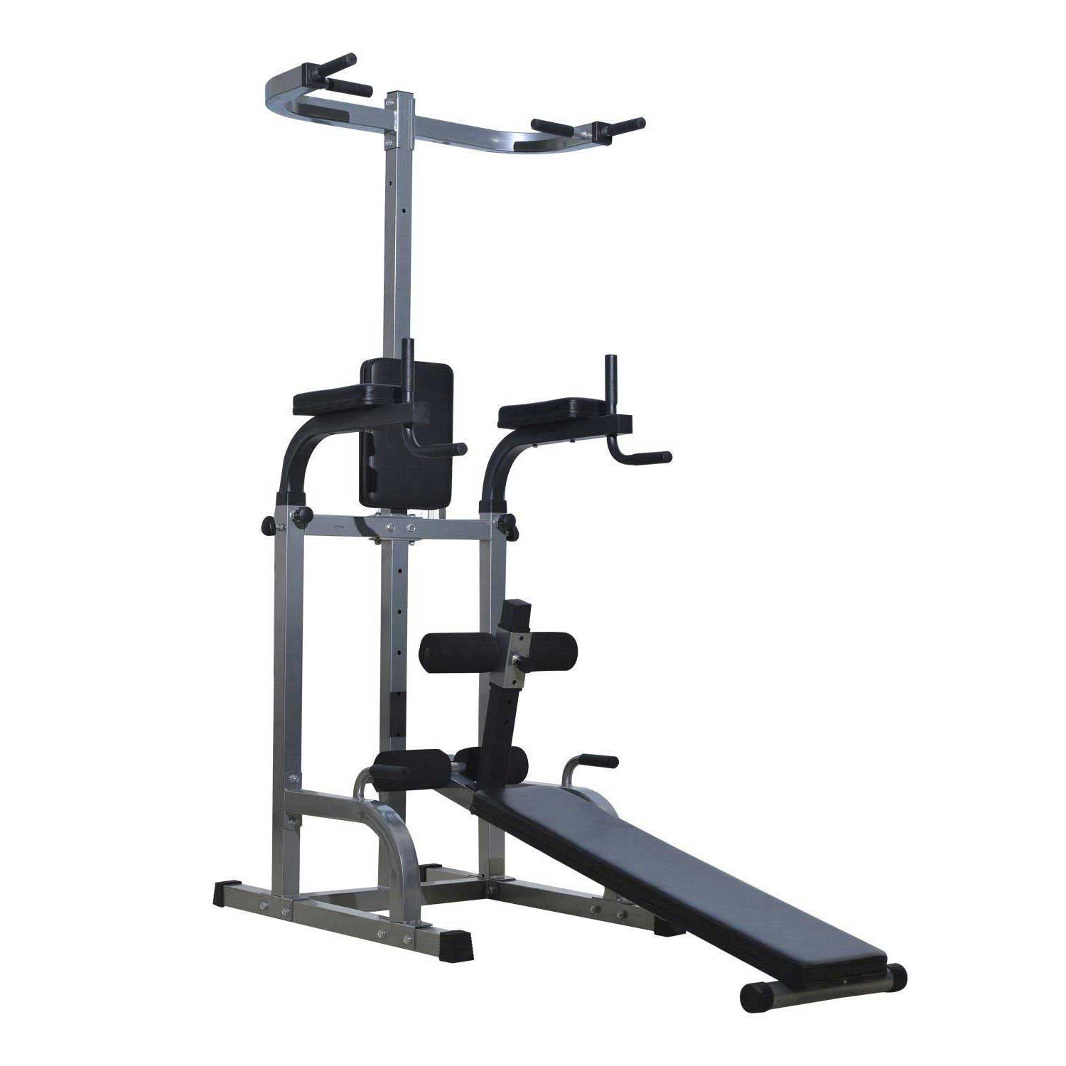 Multi-function Power Tower with Dip Station, Sit-up Bench, Pullup Bar, Push up Station, Combo Exercise Home Gym Fitness Equipment Power Towers Black and Grey  at Gallery Canada