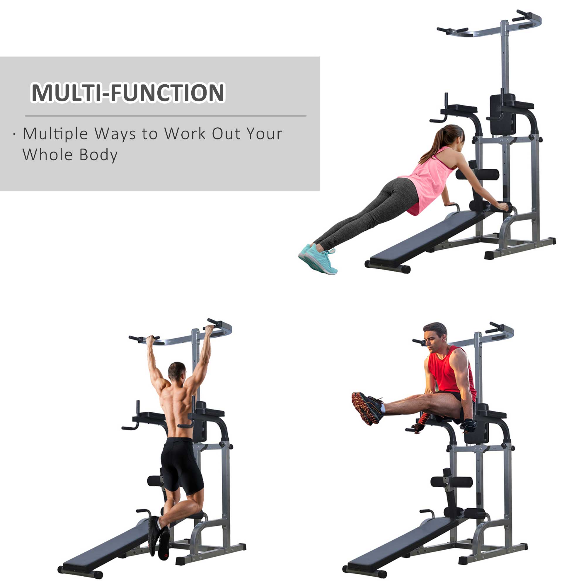 Multi-function Power Tower with Dip Station, Sit-up Bench, Pullup Bar, Push up Station, Combo Exercise Home Gym Fitness Equipment Power Towers   at Gallery Canada