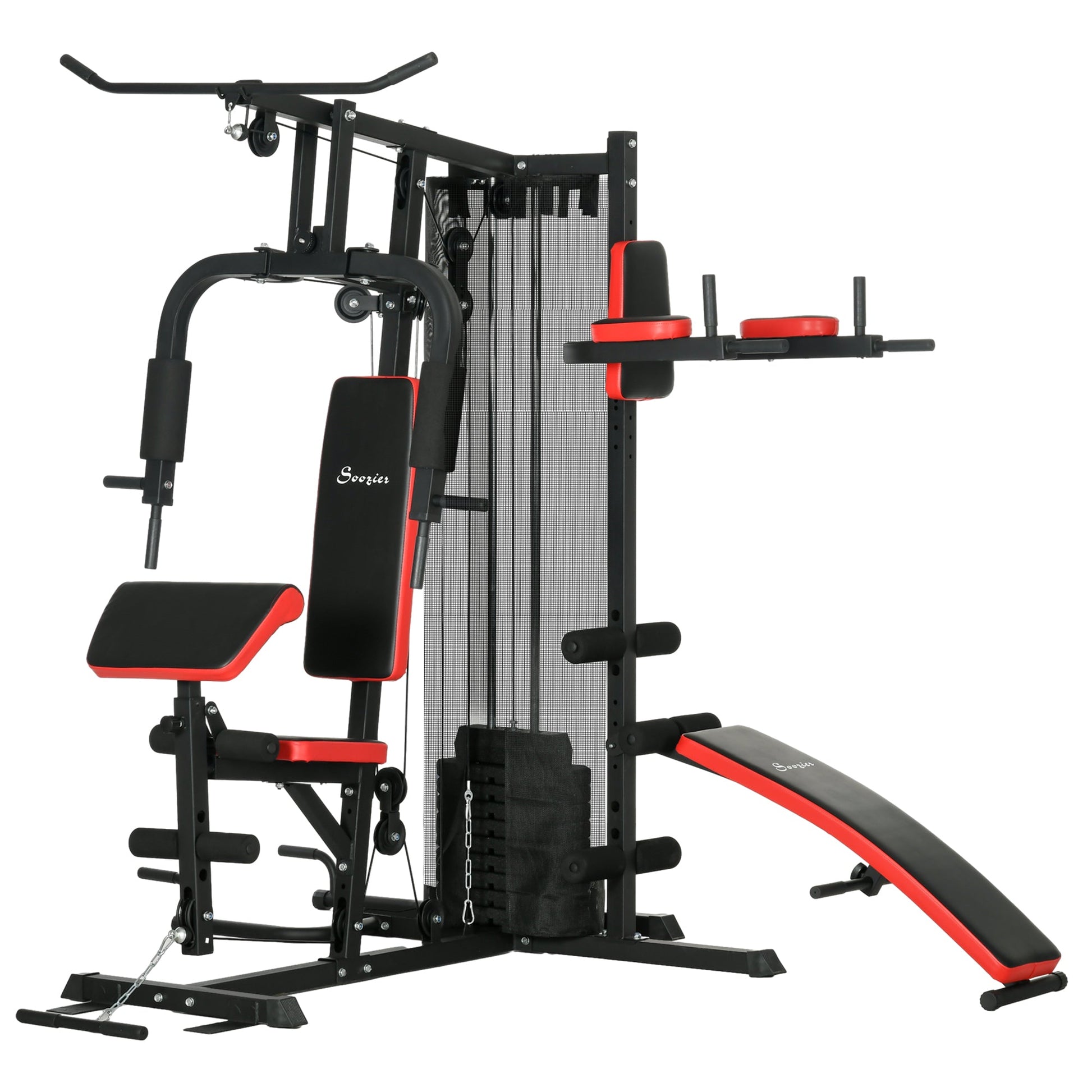 Multi Home Gym Equipment, Workout Station with Sit up Bench, Push up Stand, Dip Station, 99lbs Weights Power Towers Black  at Gallery Canada